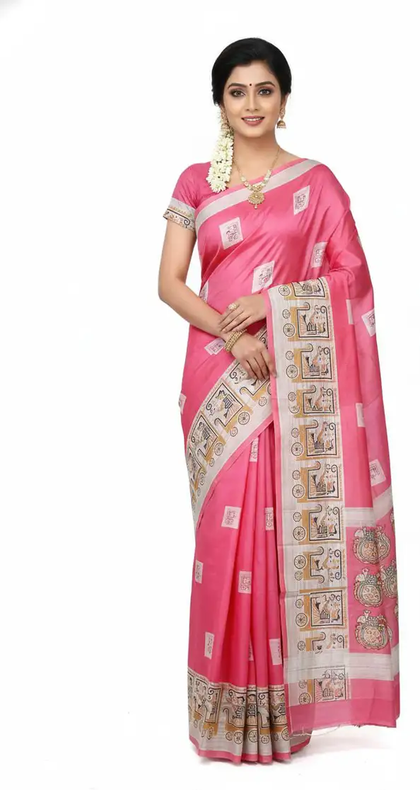 Mohar Woven Assam Silk Pure Silk Saree with Unstitched Blouse (Pink)