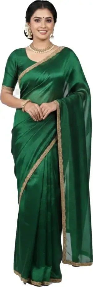 mohar Self Design Handloom Dupion Silk Saree (Green)