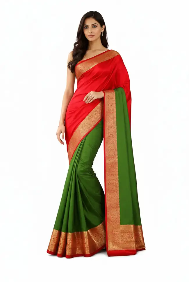Mohar Self Design Kanjivaram Pure Silk Saree with Unstitched Blouse (Green)