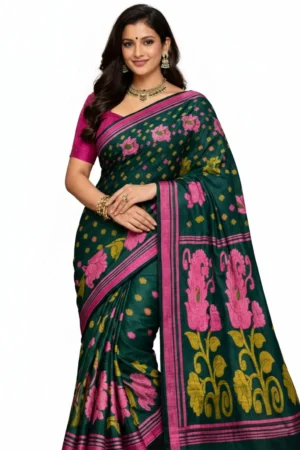 Mohar Floral Print, Paisley, Printed, Geometric Print Daily Wear Cotton Blend Saree (Green)