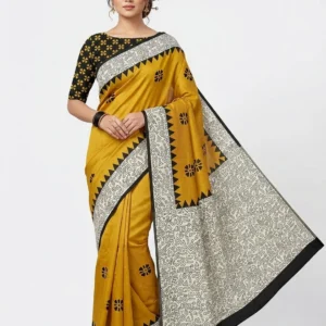 Mohar Printed, Floral Print, Geometric Print Daily Wear Pure Silk Saree (Yellow)