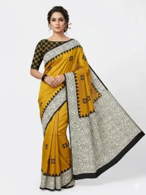 Mohar Printed, Floral Print, Geometric Print Daily Wear Pure Silk Saree (Yellow)