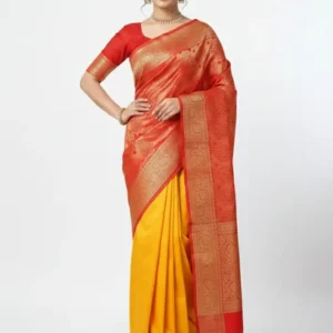 Mohar Self Design Jamdani Organza Saree with Unstitched Blouse (Multicolor)