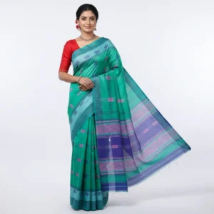 Mohar Striped, Woven Handloom Cotton Blend Saree (Green)