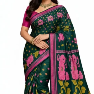 Mohar Printed Jamdani Organza Saree (Green)