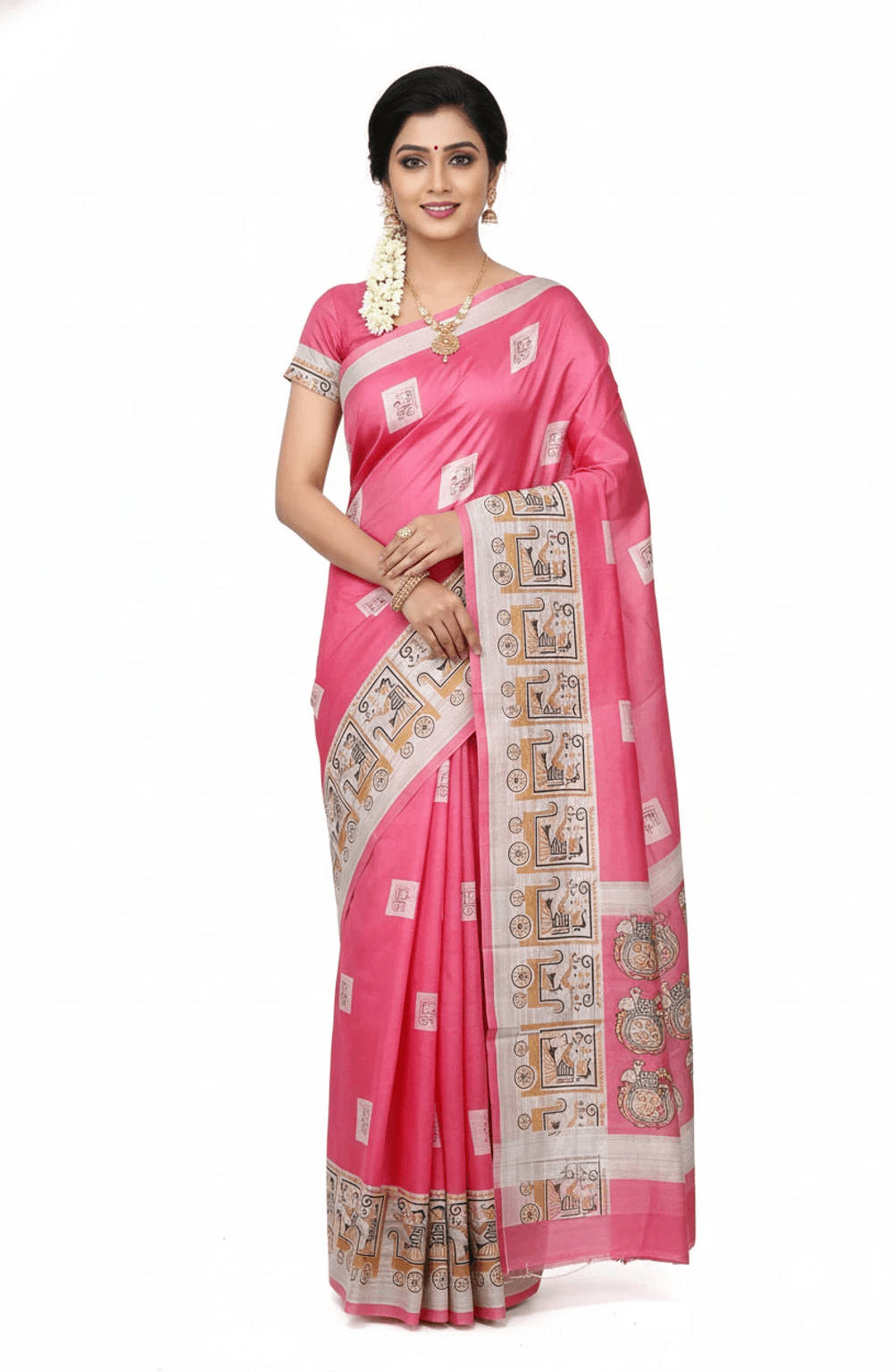 Mohar Printed Ikkat Pure Silk Saree (Red)
