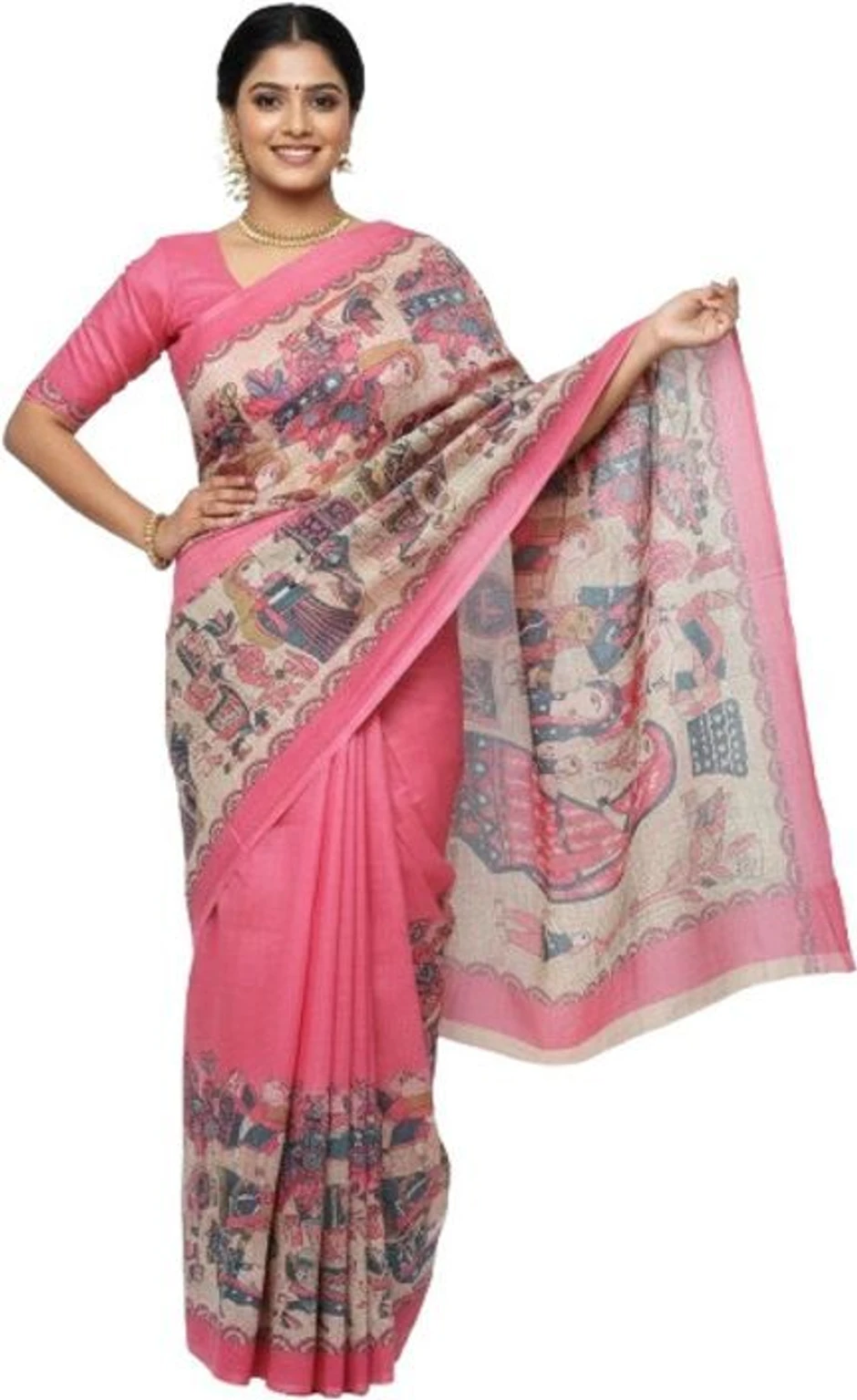 Mohar Printed Kalamkari Cotton Silk Saree (Multicolor)