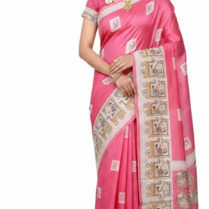 Mohar Printed Daily Wear Pure Silk Saree (Pink)