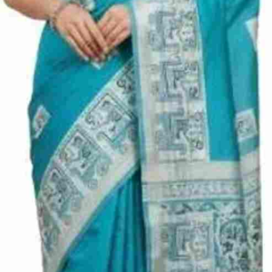 Mohar Printed, Blocked Printed Daily Wear Cotton Silk Saree (Blue)
