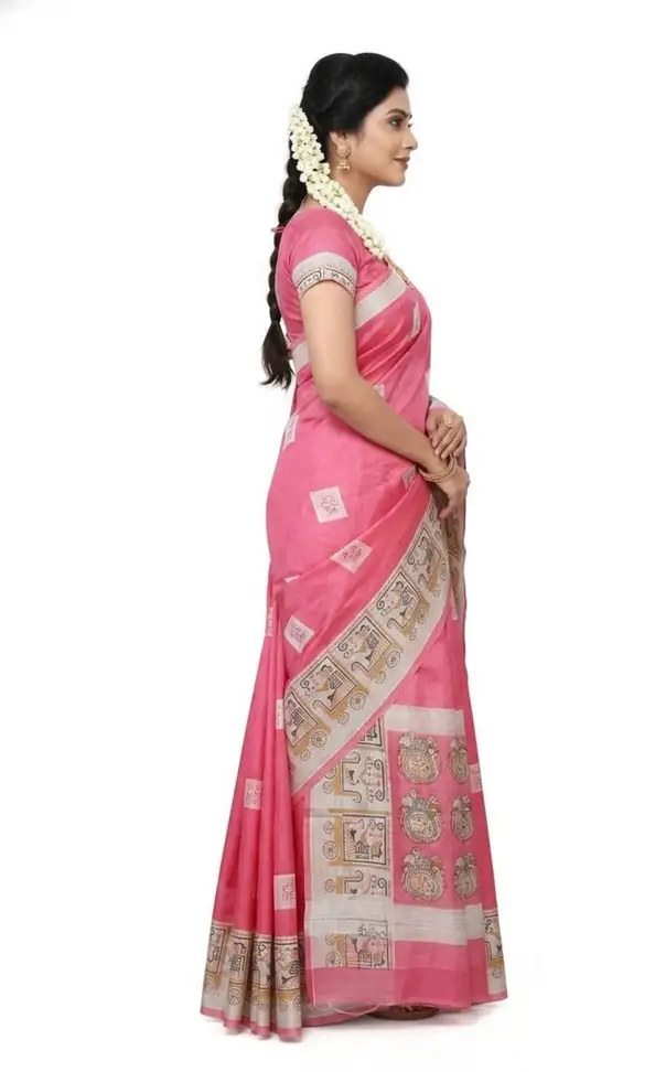 Mohar Woven Assam Silk Pure Silk Saree with Unstitched Blouse (Pink) - Image 3
