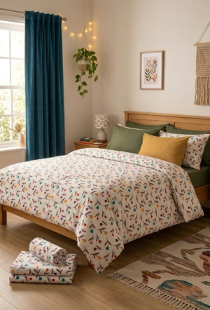 Mohar Cotton King Flat 0 TC Floral 1 Bedsheet (White, Multicolor)