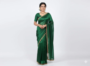 Mohar Solid/Plain Daily Wear Velvet Saree (Green)