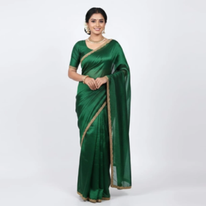 Mohar Solid/Plain Daily Wear Velvet Saree (Green)
