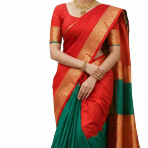 Mohar Woven, Temple Border Kanjivaram Pure Silk Saree (Multicolor)