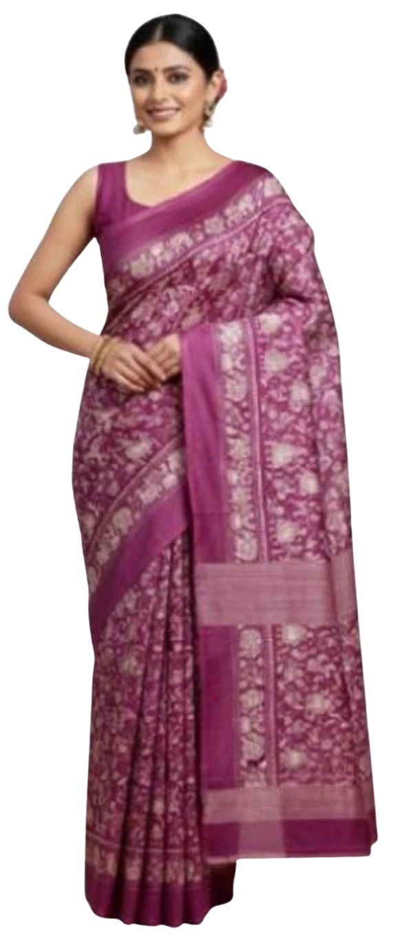Mohar Printed, Floral Print Handloom Art Silk Saree (Purple)
