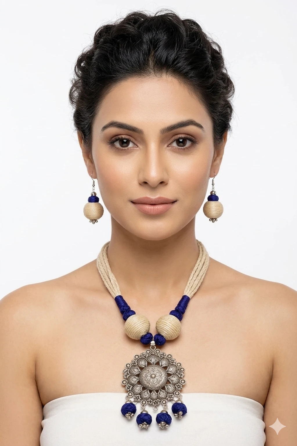 Mohar Jute Blue Jewellery Set nack 3