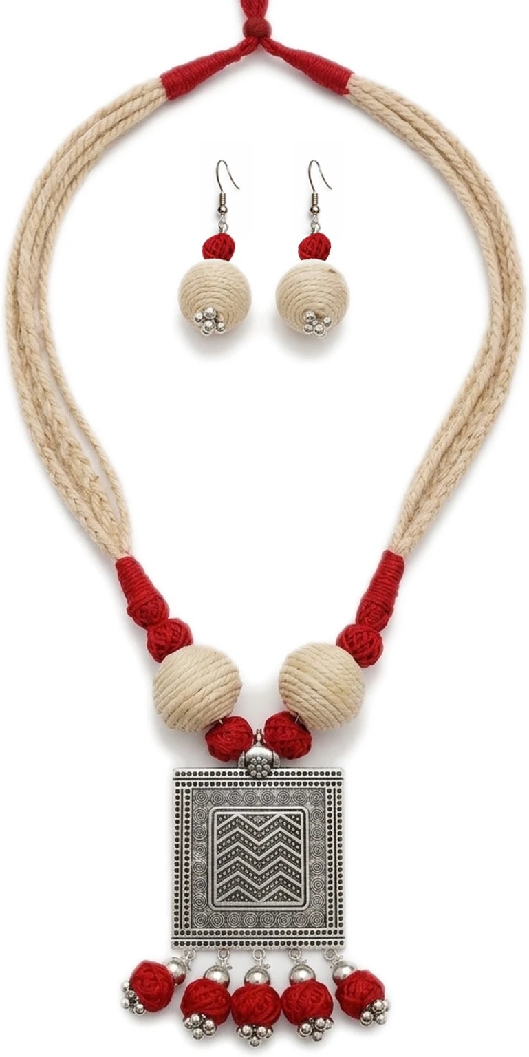 Mohar Jute Red Jewellery Set nack 5