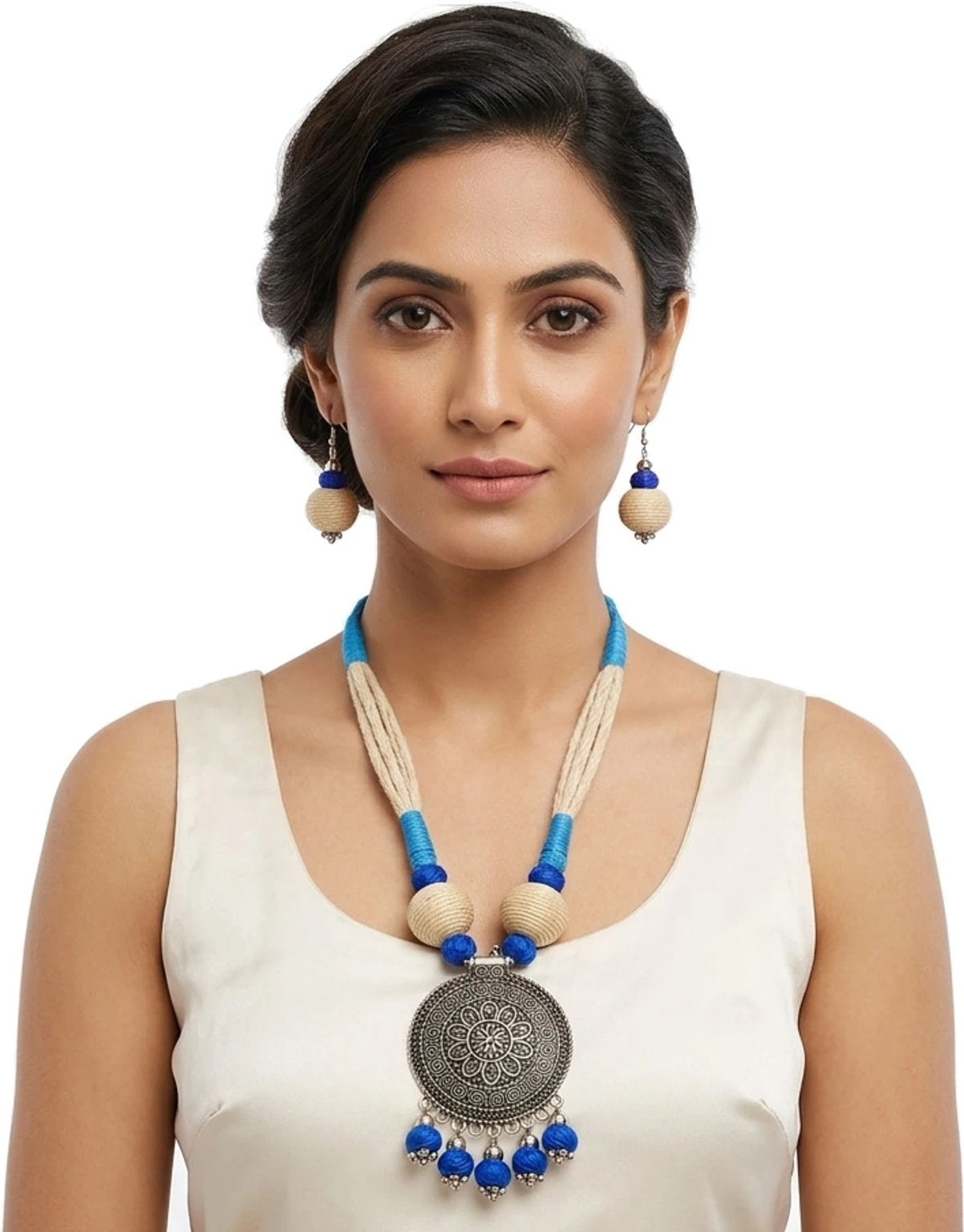 Mohar Jute Blue Jewellery Set nack f 9