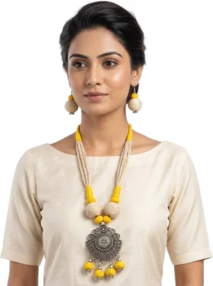 Mohar Jute Yellow Jewellery Set nack f 10