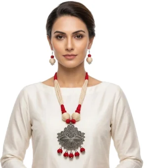 Mohar Jute Red Jewellery Set nack f 8