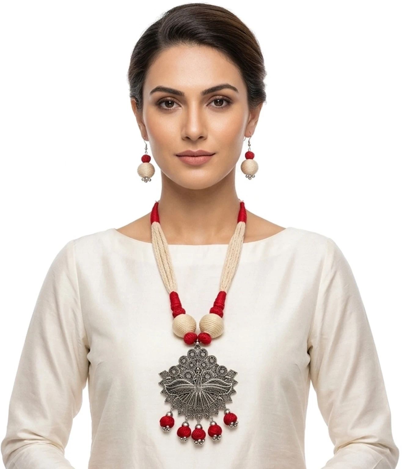 Mohar Jute Red Jewellery Set nack f 8