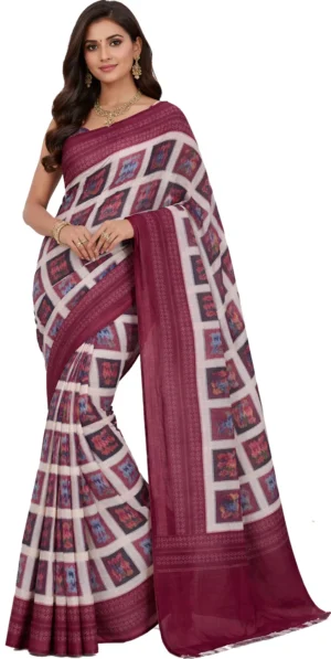 Mohar Printed, Geometric Print Daily Wear Pure Silk Saree (chiffon saree 12)