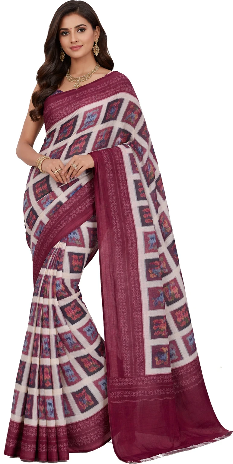Mohar Printed, Geometric Print Daily Wear Pure Silk Saree (chiffon saree 12)