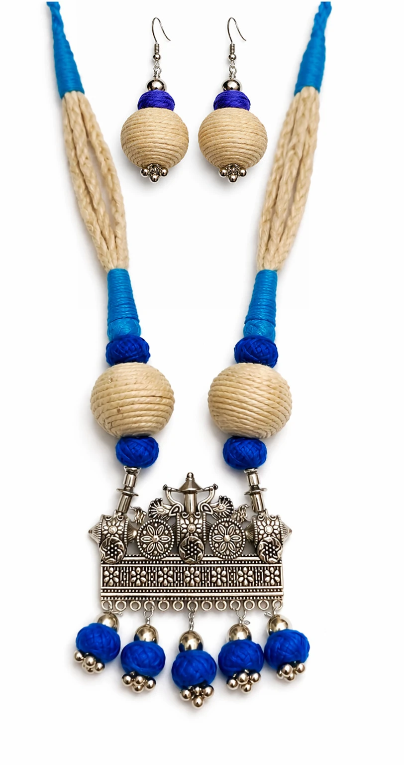 Mohar Jute Blue Jewellery Set nack f 7 - Image 2