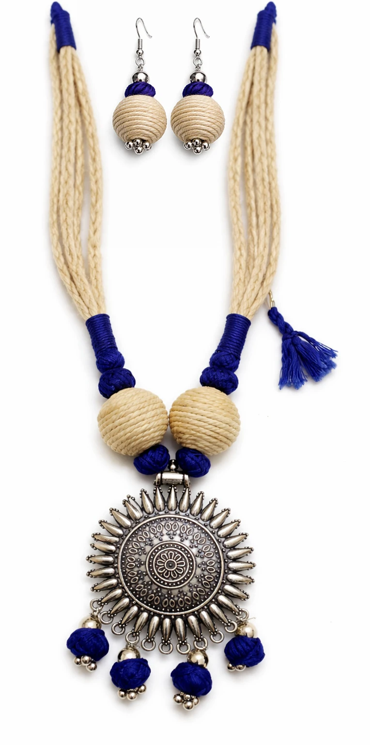 Mohar Jute Silver Blue Jewellery Set nack 1 - Image 2