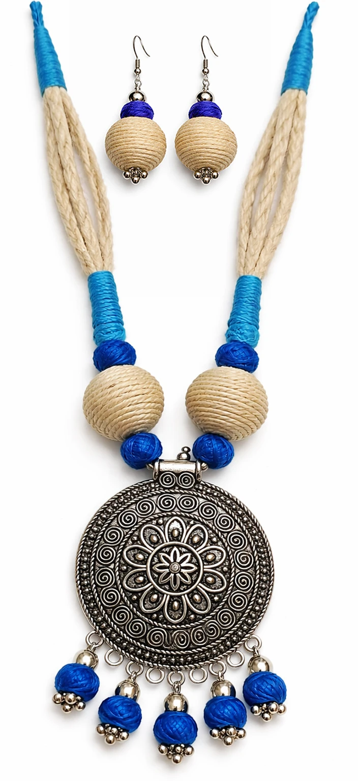 Mohar Jute Blue Jewellery Set nack f 9 - Image 2