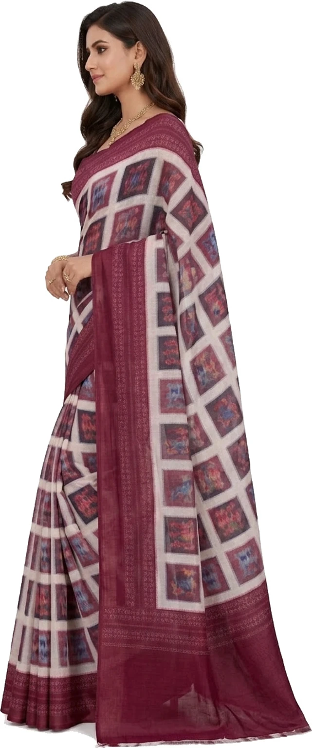 Mohar Printed, Geometric Print Daily Wear Pure Silk Saree (chiffon saree 12) - Image 2