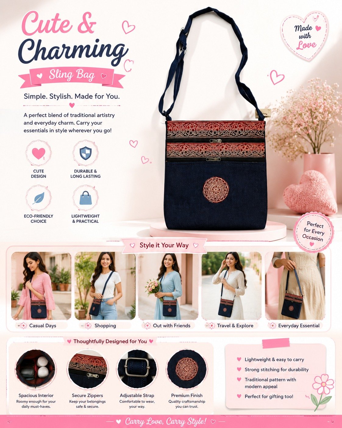 Cute & Charming Premium Sling Bag - Premium Quality - Image 5