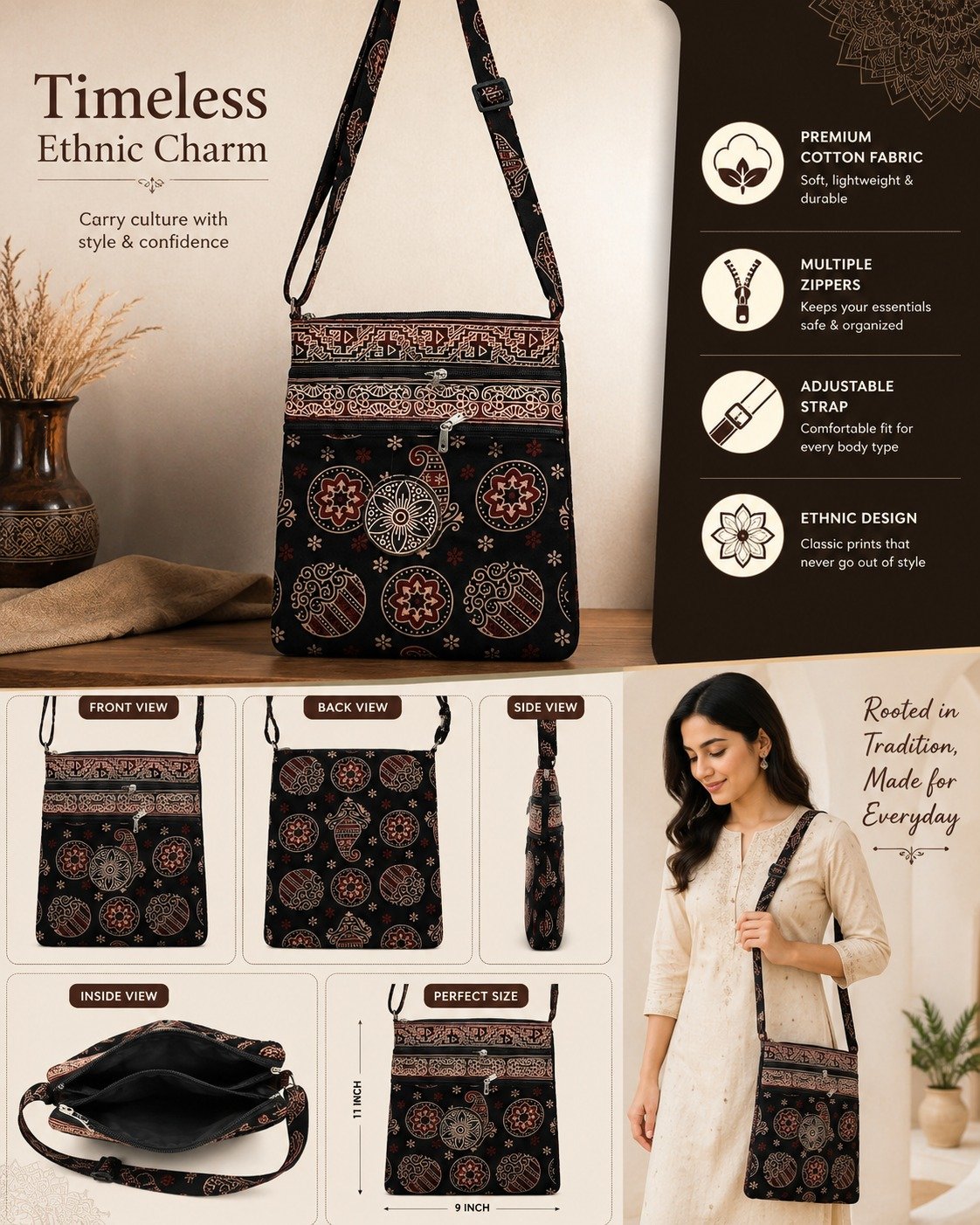 Mohar Premium Ethnic Sling Bag - Premium Quality Cotton Fabric - Image 3
