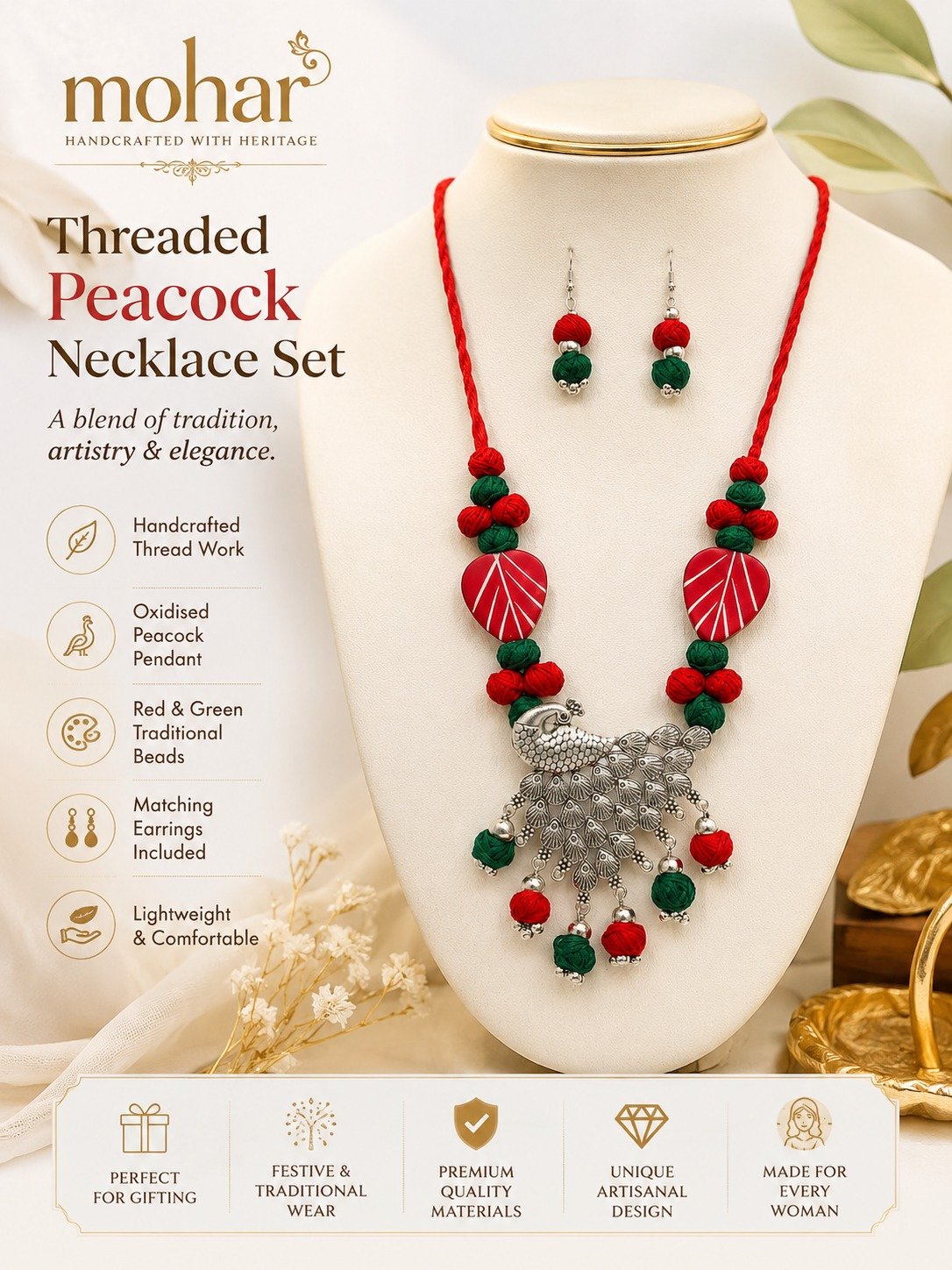 Threaded Peacock Necklace Set