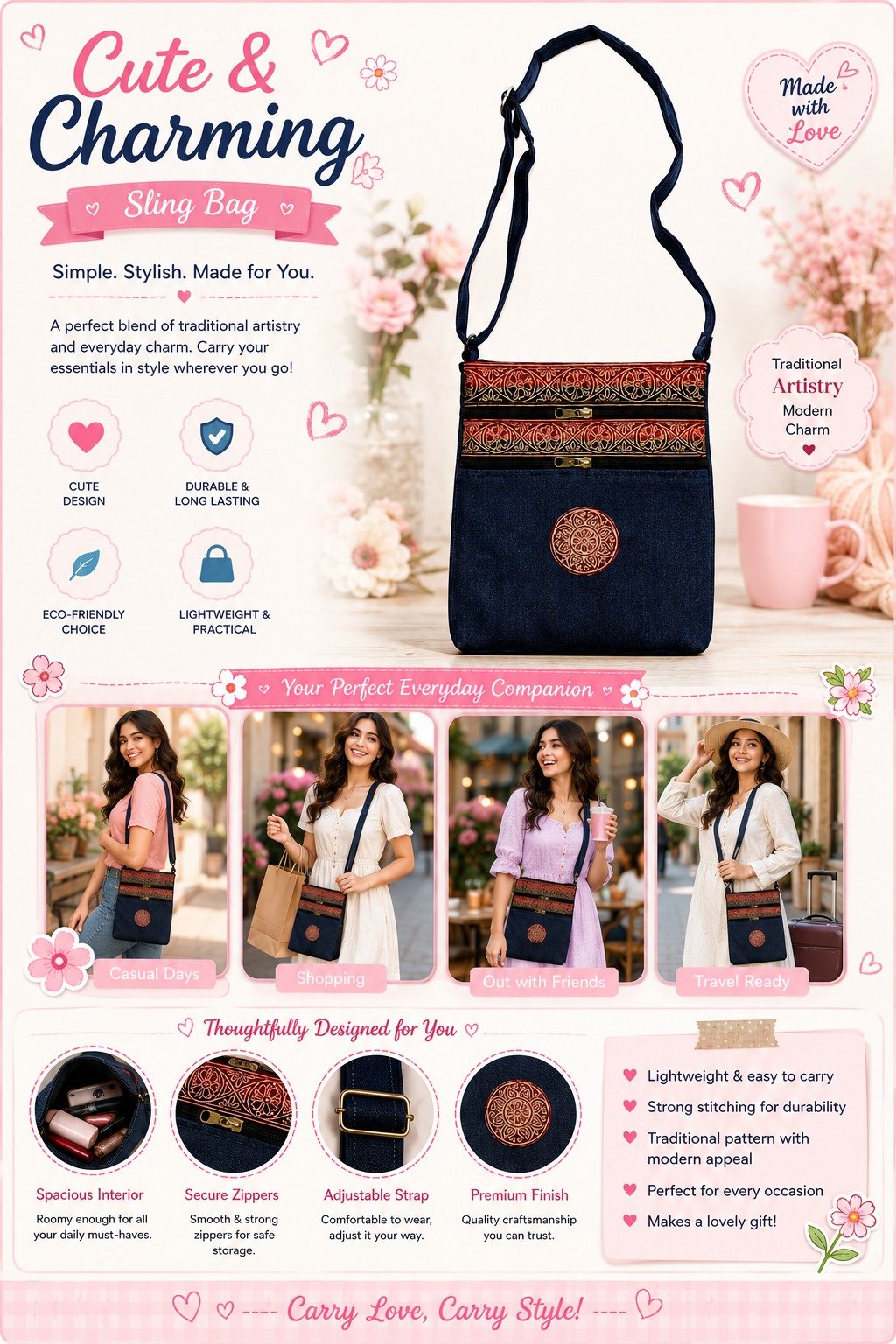 Cute & Charming Premium Sling Bag - Premium Quality - Image 3