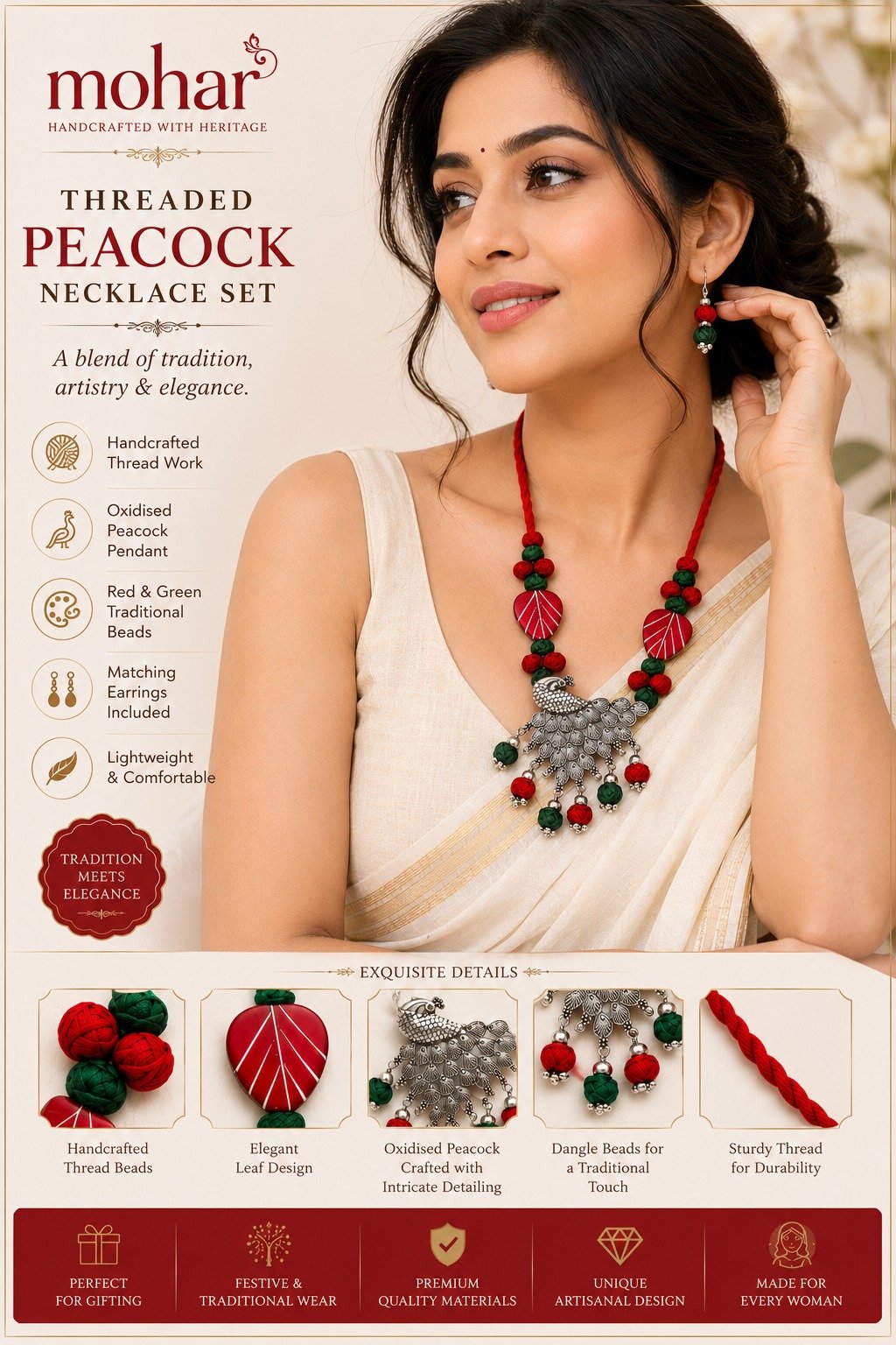 Threaded Peacock Necklace Set - Image 5