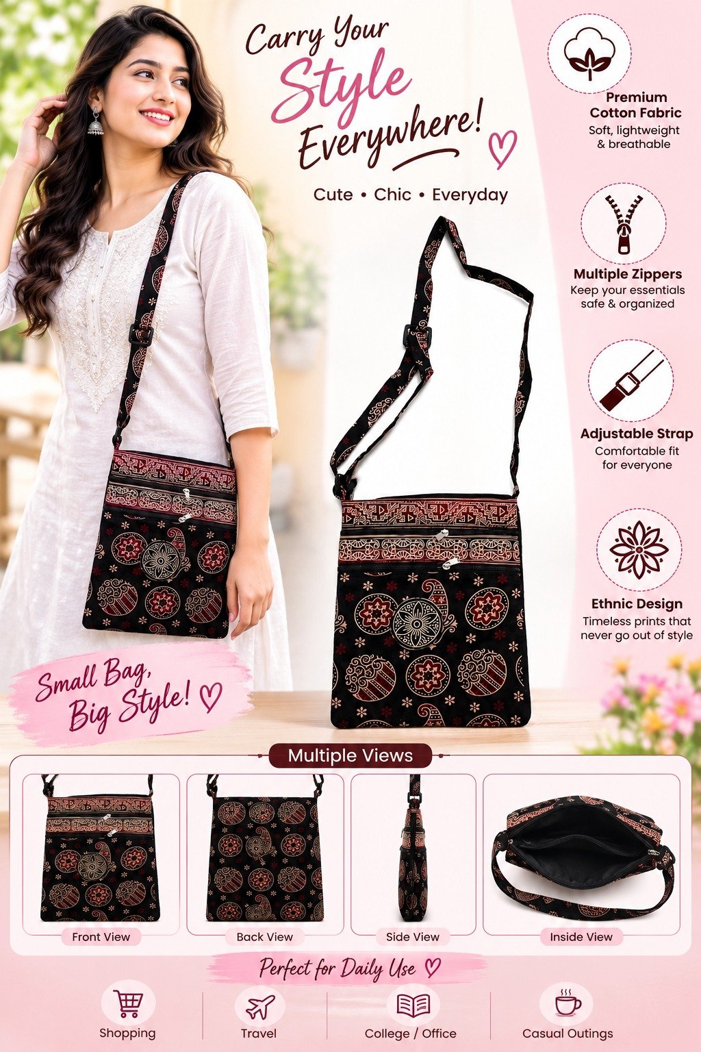 Mohar Premium Ethnic Sling Bag - Premium Quality Cotton Fabric - Image 2