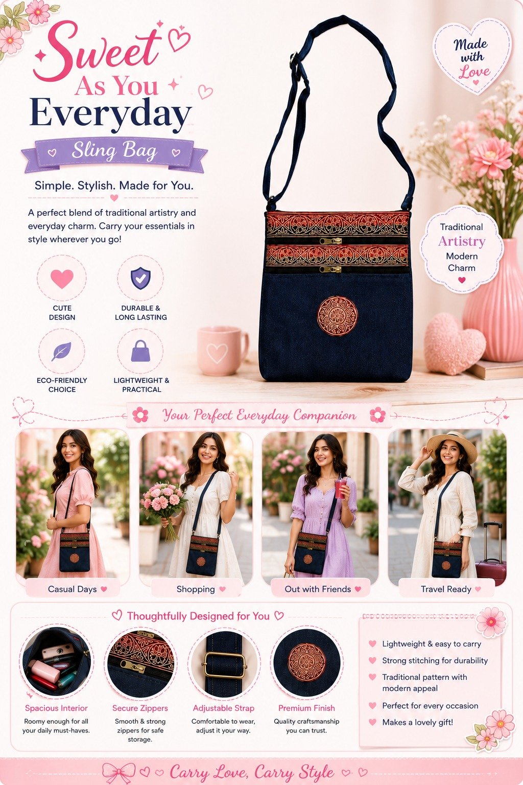 Cute & Charming Premium Sling Bag - Premium Quality - Image 2