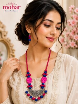 Threaded Necklace Set – Pink & Blue