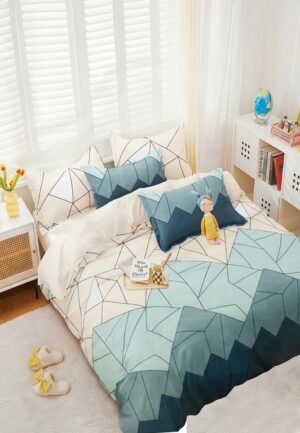 Mohar Premium Double Bed Sheet Set – Geometric Blue Design
