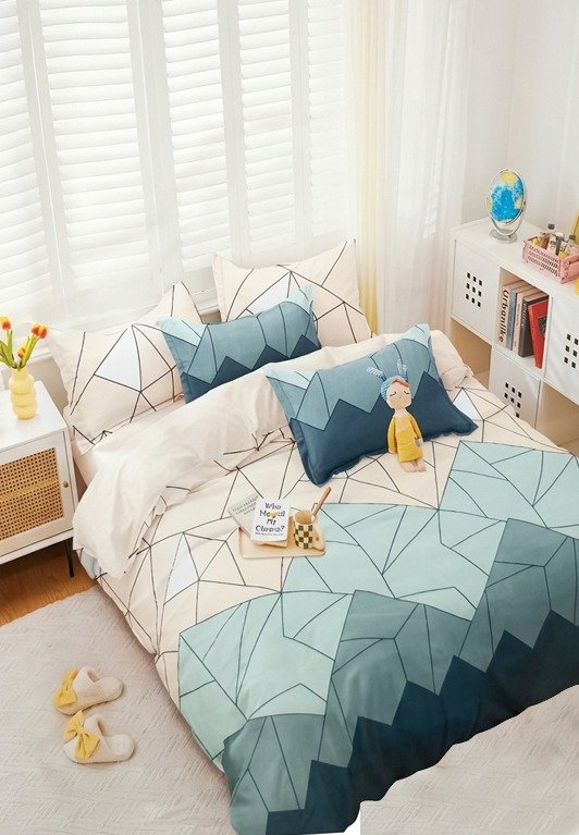 Mohar Premium Double Bed Sheet Set – Geometric Blue Design