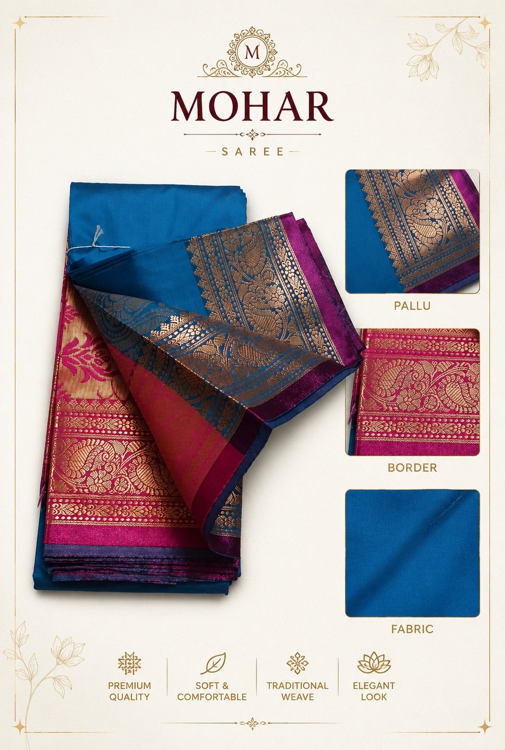 Traditional Woven Royal Blue Silk Blend Saree - Image 6
