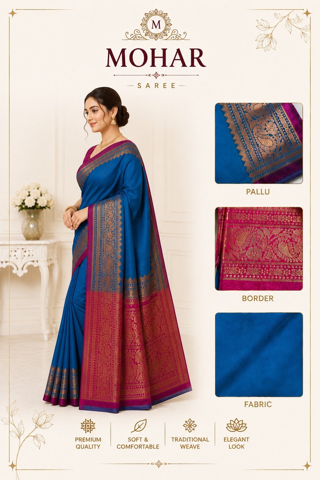 Traditional Woven Royal Blue Silk Blend Saree - Image 5