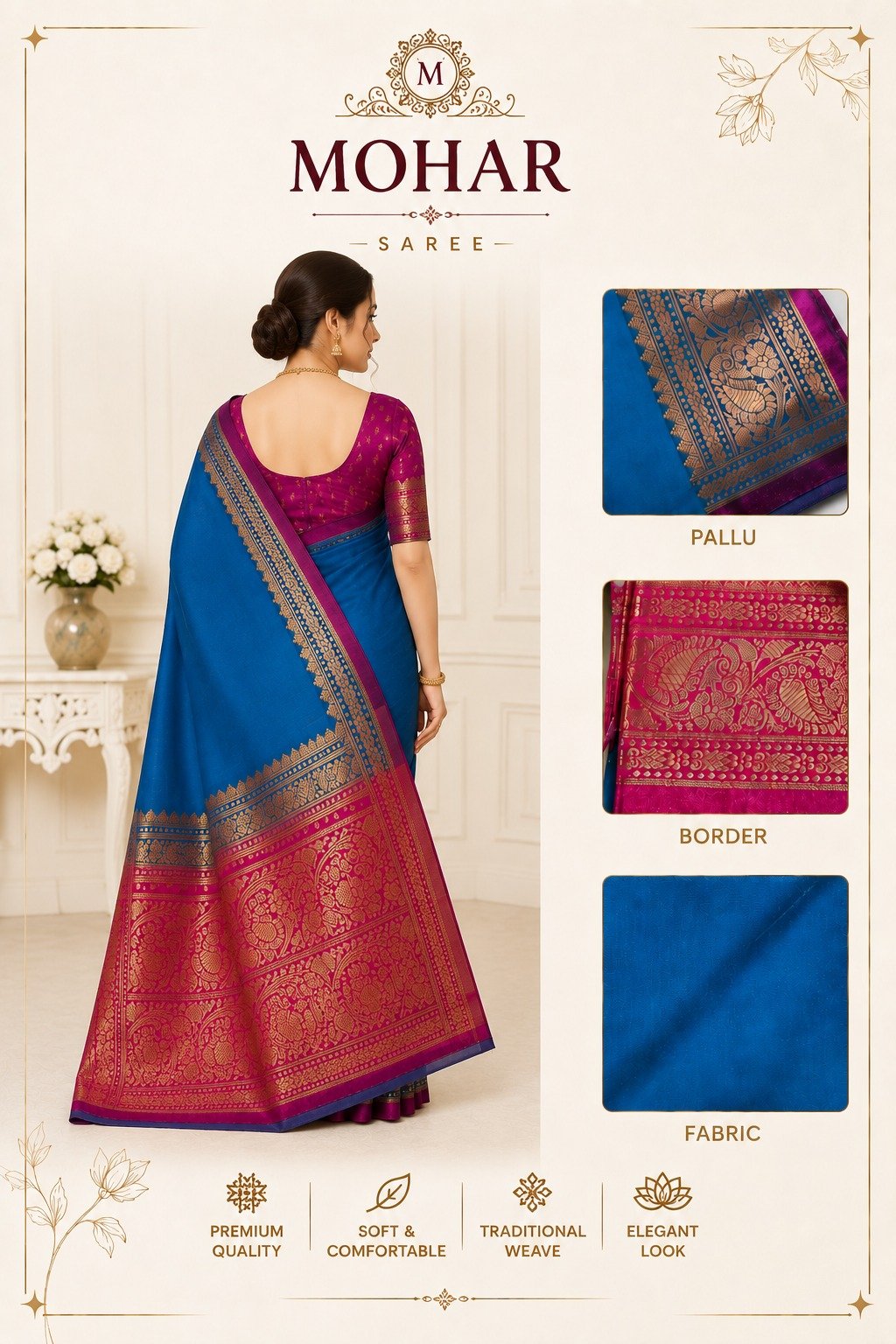Traditional Woven Royal Blue Silk Blend Saree - Image 4