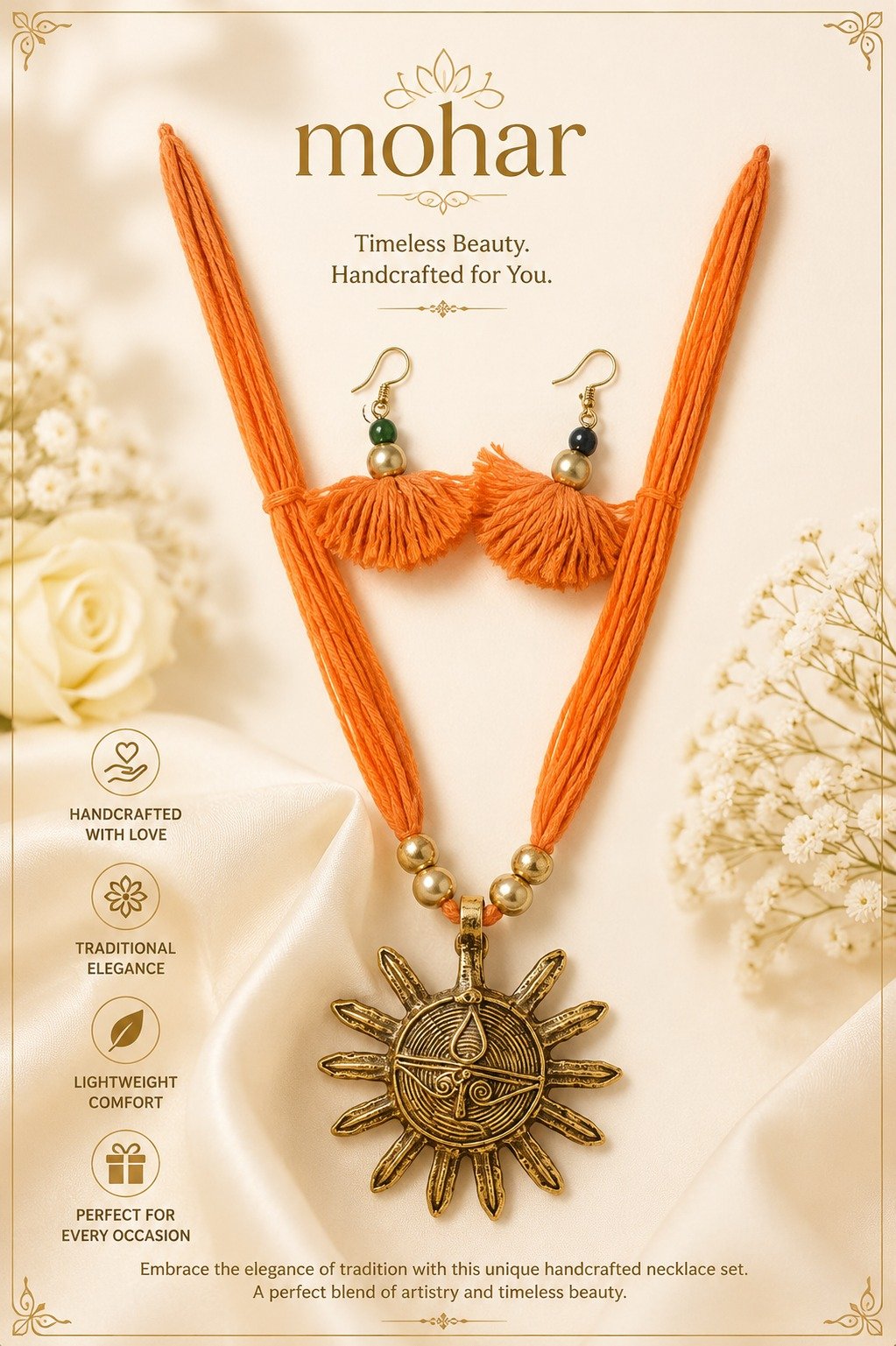 Handcrafted Sun Pendant Necklace Set