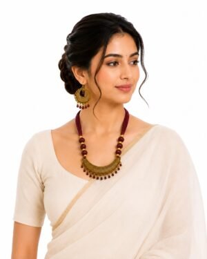 Handcrafted Antique Crescent Necklace Set with Matching Earrings