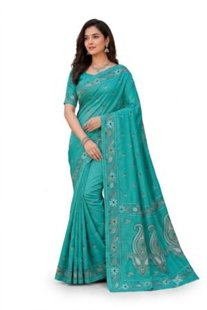 Mohar Silk Kantha Stitch Folk Art Embroidery Saree & Unstitched Blouse