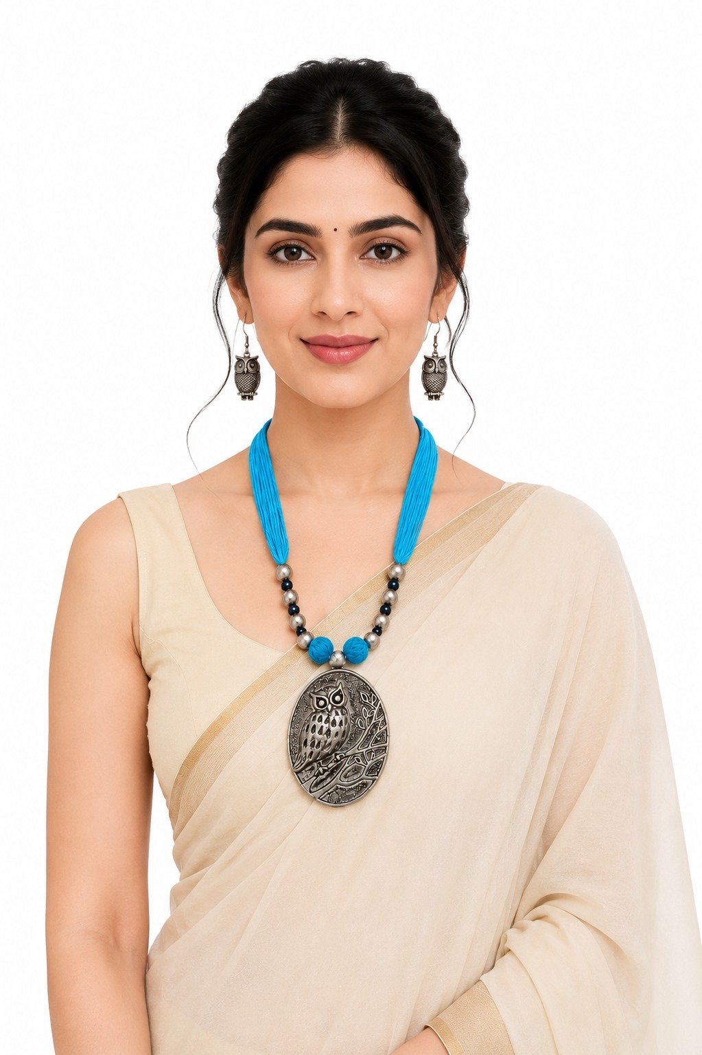 Handcrafted Owl Pendant Necklace Set