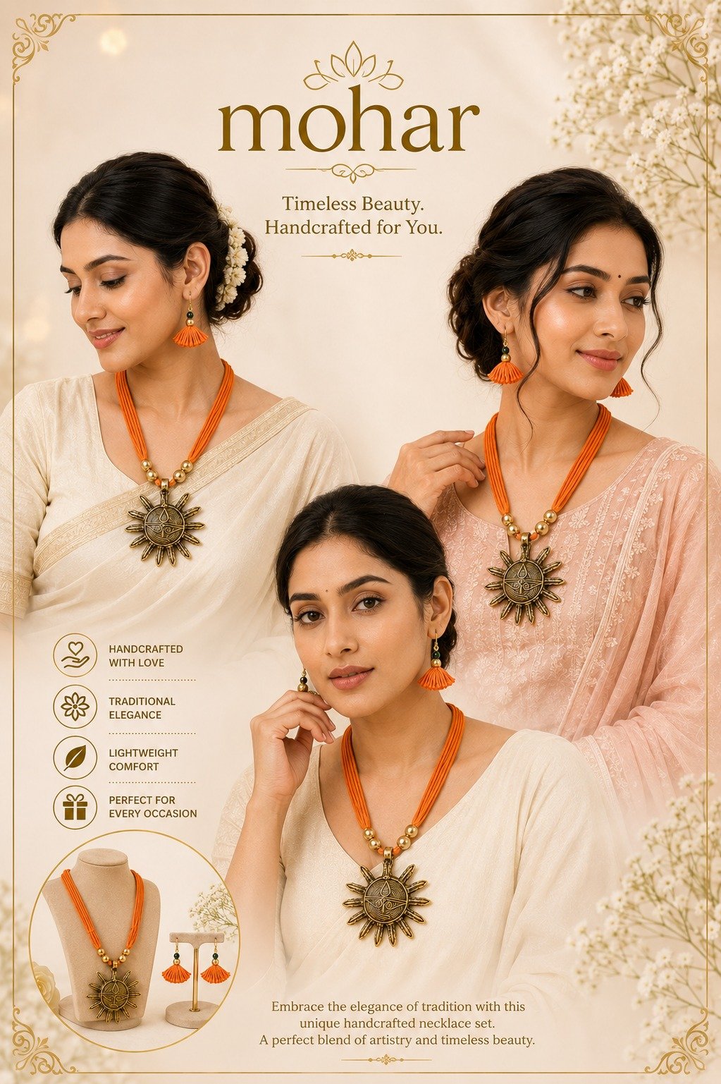 Handcrafted Sun Pendant Necklace Set - Image 4