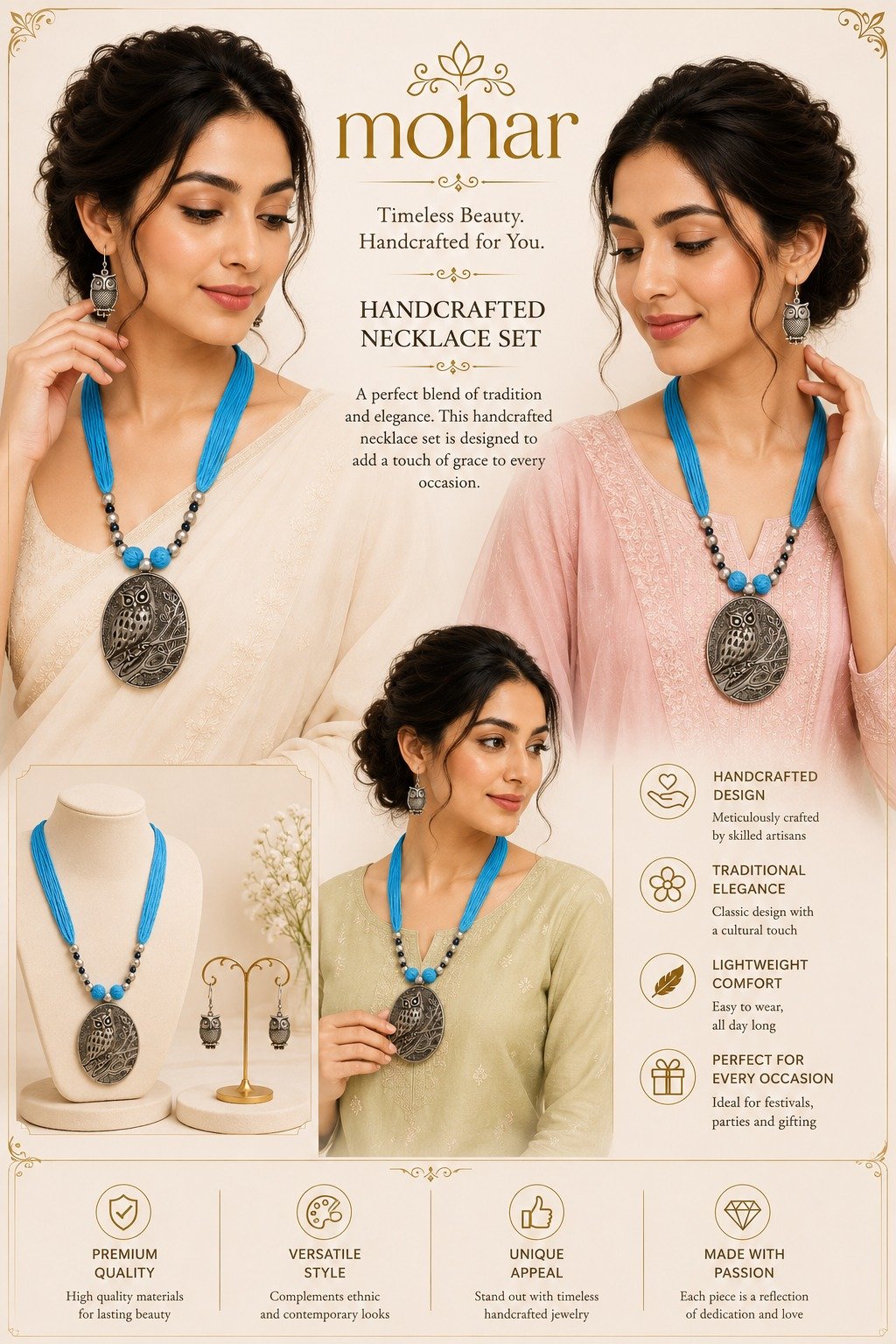 Handcrafted Owl Pendant Necklace Set - Image 4